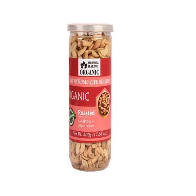 Blessfull Healing Organic Natural, Vegan Pepper Roasted Halves/Pieces Cashew Nuts Crunchy Kaju 500 Gram