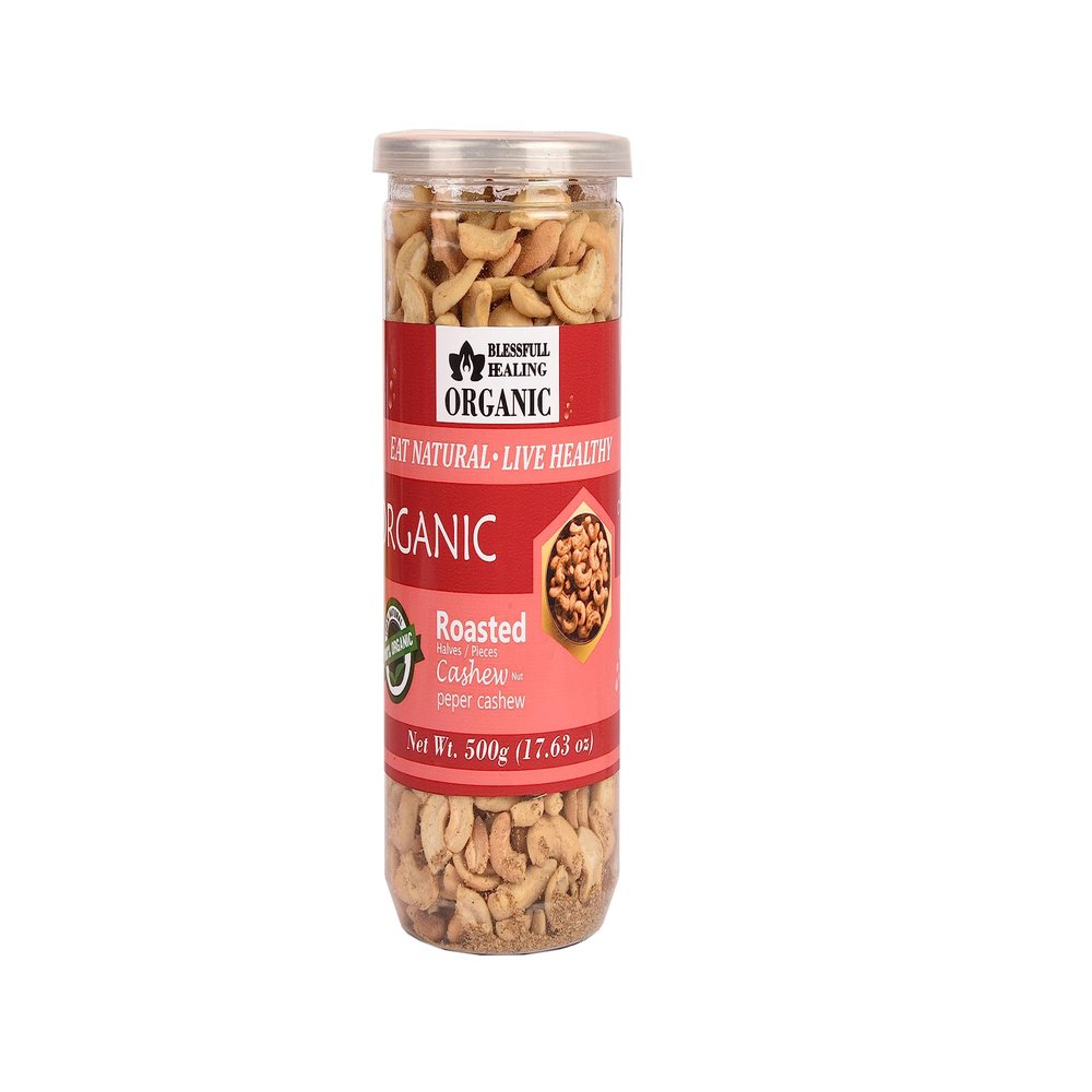 Blessfull Healing Organic Natural, Vegan Pepper Roasted Halves/Pieces Cashew Nuts Crunchy Kaju 500 Gram