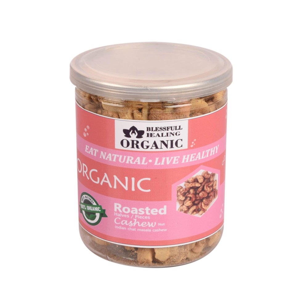 Blessfull Healing Organic Natural, Vegan Indian Chat Masala Roasted Halves/Pieces Cashew Nuts Crunchy Kaju 300 Gram