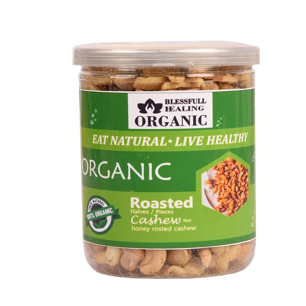Blessfull Healing Organic Natural, Vegan Honey Roasted Halves/Pieces Cashew Nuts Crunchy Kaju 250 Gram