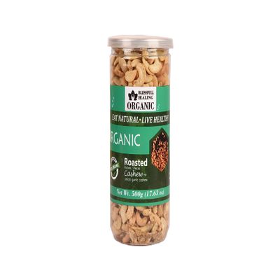 Blessfull Healing Organic Natural, Vegan Onion Garlic Roasted Halves/Pieces Cashew Nuts Crunchy Kaju 500 Gram