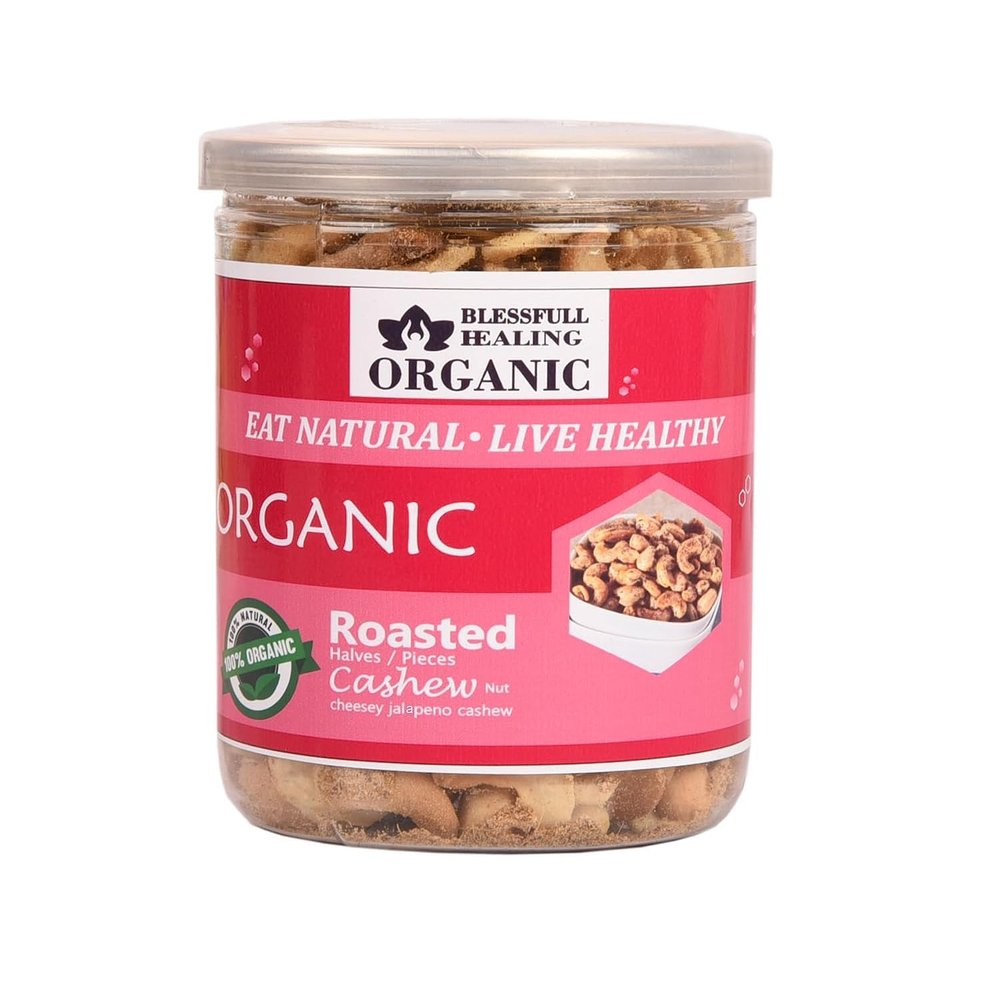 Blessfull Healing Organic Natural, Vegan Cheesy Jalapeno Roasted Halves/Pieces Cashew Nuts Crunchy Kaju 500 Gram
