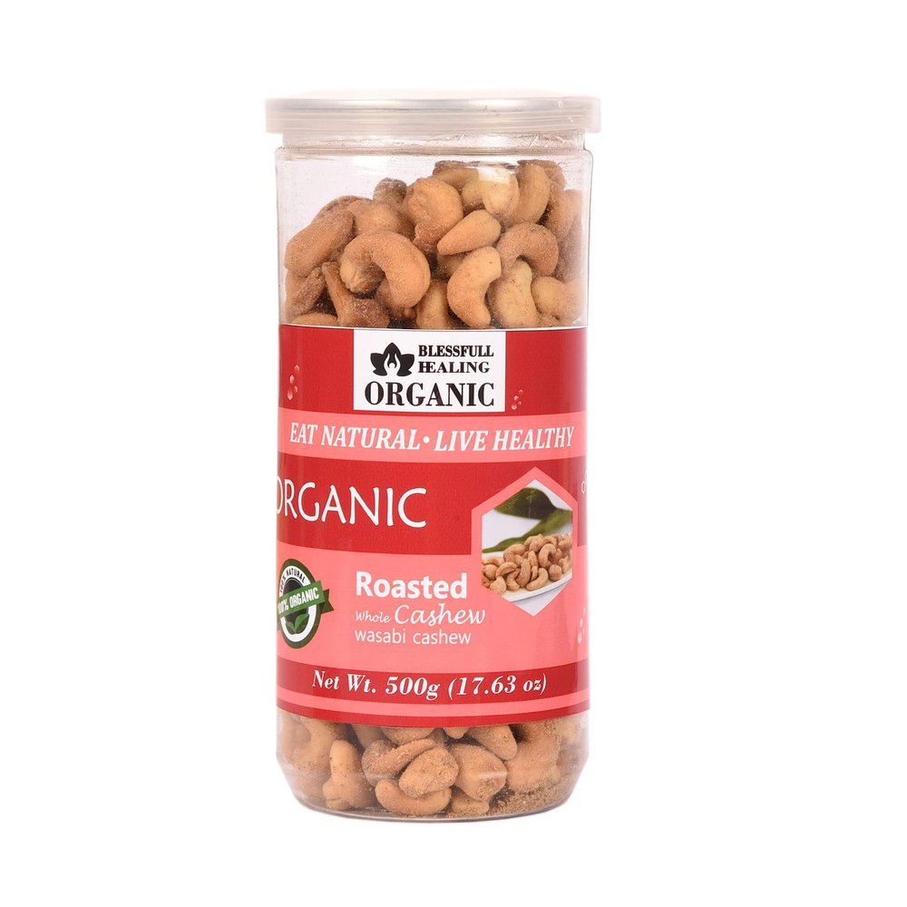 Blessfull Healing Organic Natural, Vegan Wasabi Roasted Whole Cashew Nuts Crunchy Kaju 500 Gram