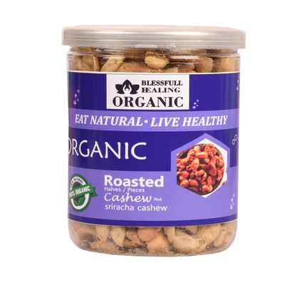 Blessfull Healing Organic Natural, Vegan Sriracha Roasted Halves/Pieces Cashew Nuts Crunchy Kaju 300 Gram