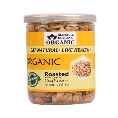 Blessfull Healing Organic Natural, Vegan Lemon Roasted Halves/Pieces Cashew Nuts Crunchy Kaju 250 Gram