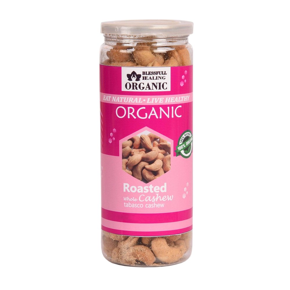 Blessfull Healing Organic Natural, Vegan Tabasco Roasted Whole Cashew Nuts Crunchy Kaju 150 Gram
