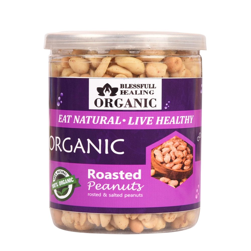 Blessfull Healing Organic Natural, Vegan Roastad & Salted Roasted Peanuts Crunchy Healthy Snacks 300 Gram