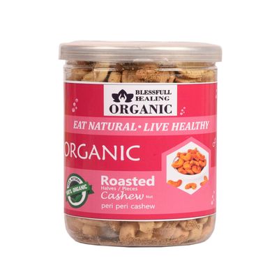 Blessfull Healing Organic Natural, Vegan Peri Peri Roasted Halves/Pieces Cashew Nuts Crunchy Kaju 300 Gram