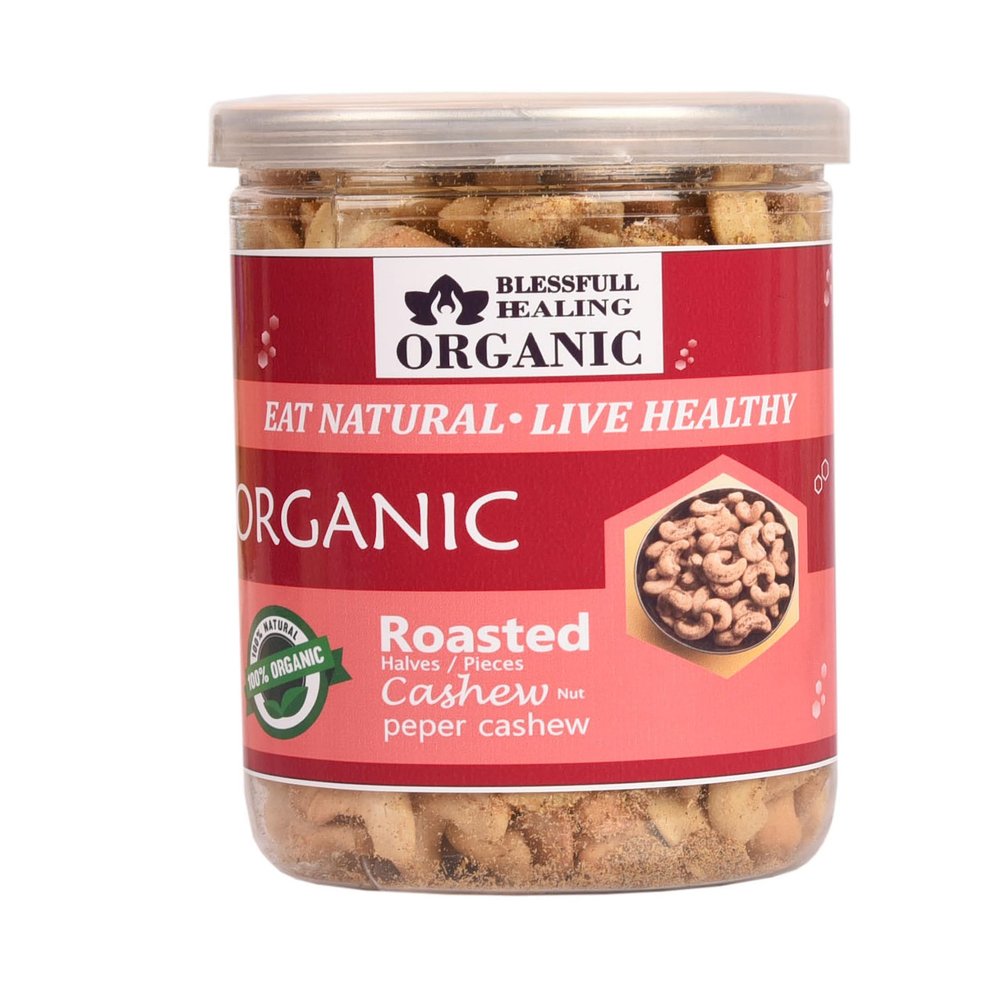 Blessfull Healing Organic Natural, Vegan Pepper Roasted Halves/Pieces Cashew Nuts Crunchy Kaju 250 Gram