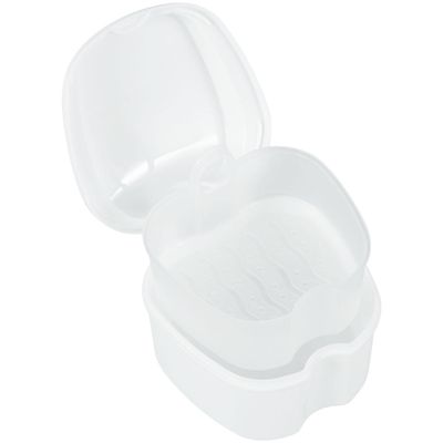 Abizarch Denture Case Denture Bath Box False Teeth Storage Box with Rinsing Basket Portable False Teeth Storage Case Orthodontic Dental Retainer Box for False Teeth Storage Soaking Cleaning(White)