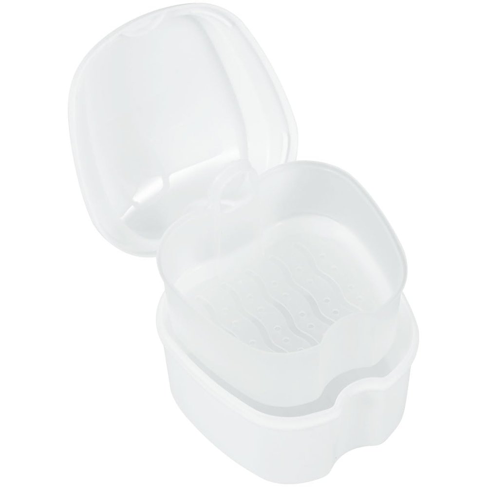 Abizarch Denture Case Denture Bath Box False Teeth Storage Box with Rinsing Basket Portable False Teeth Storage Case Orthodontic Dental Retainer Box for False Teeth Storage Soaking Cleaning(White)