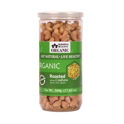 Blessfull Healing Organic Natural, Vegan Lemon Mint Roasted Whole Cashew Nuts Crunchy Kaju 500 Gram