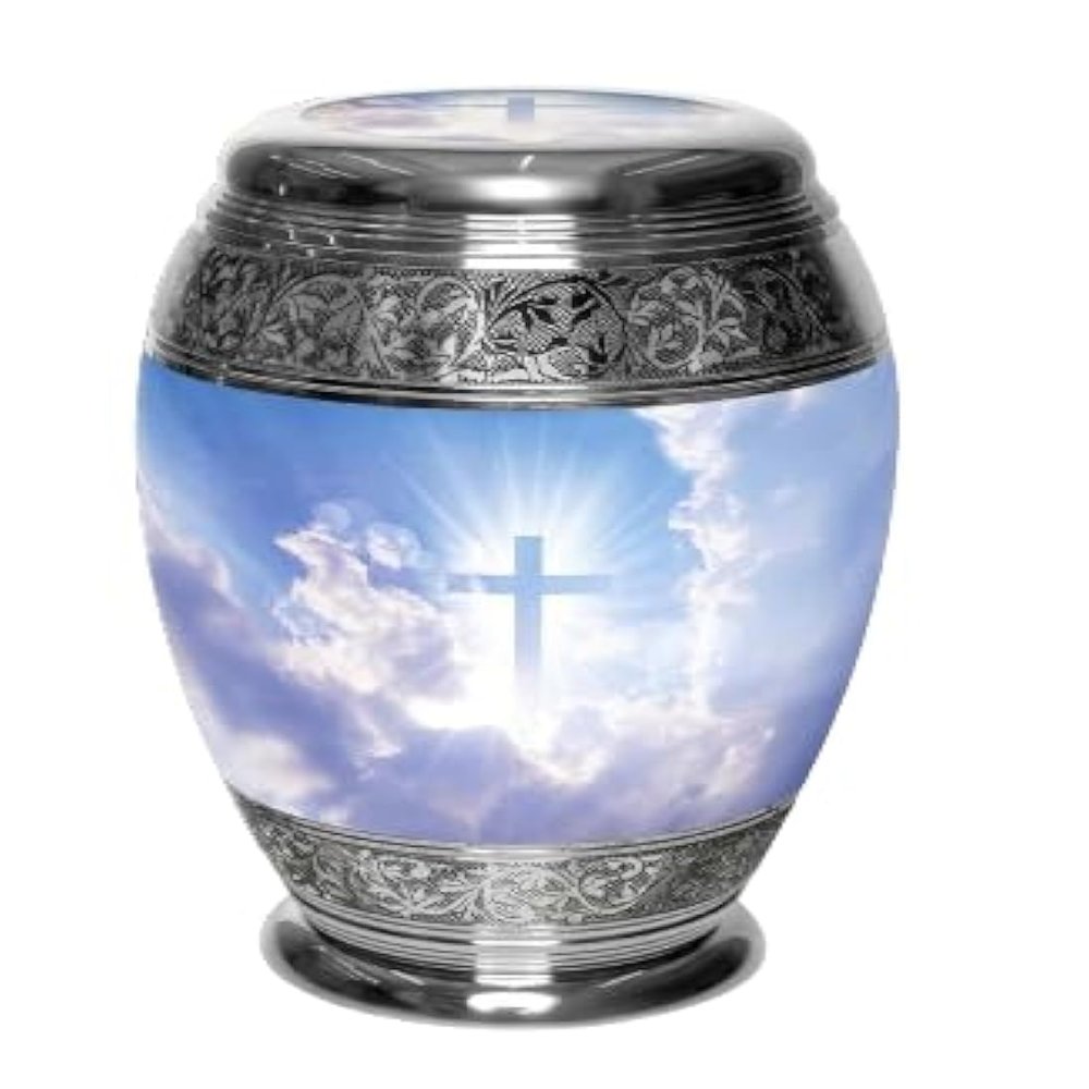 GO NAUTICAL INSTRUMENTS Heavenly Cross Cremation Urns for Women for Funeral, Burial or Home. Cremation Urns for Adult Ashes, 10X6 inches, Blue & Silver