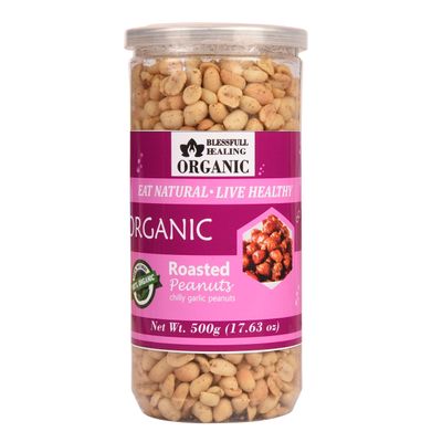 Blessfull Healing Organic Natural, Vegan Chilly Garlic Roasted Peanuts Crunchy Healthy Snacks 500 Gram