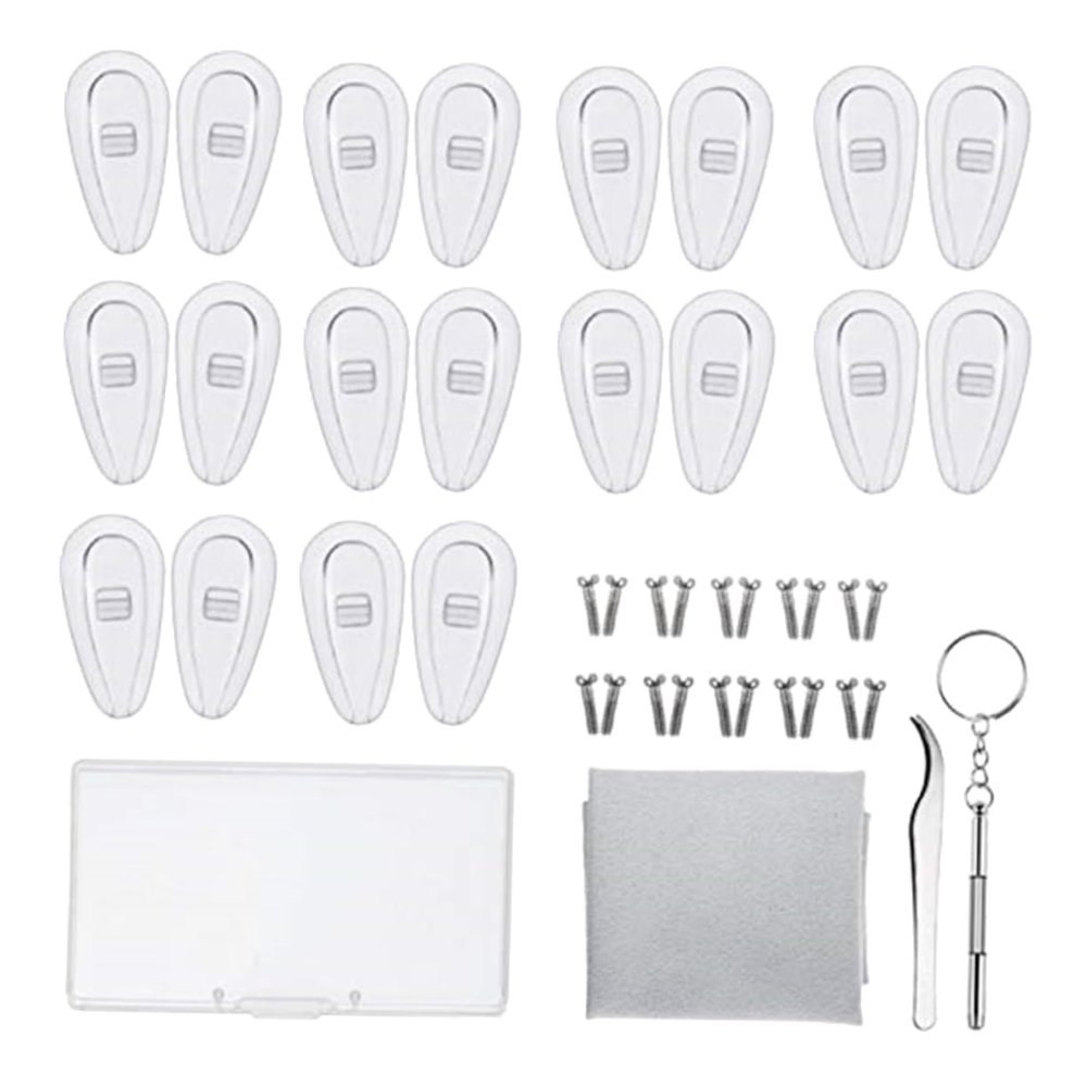 Outanaya Repair Tool Set 15mm Silicone Metal Nose Pads Screws Lens Cloth and Plastic Box for Quick Home Repairs