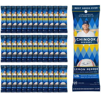 Chinook Seedery Low Sodium Sunflower Seeds  Lemon Pepper Flavor, Pack of 36, 1.5oz  Sunflower Seeds to Eat  Keto, Jumbo, Roasted, Baseball Snacks
