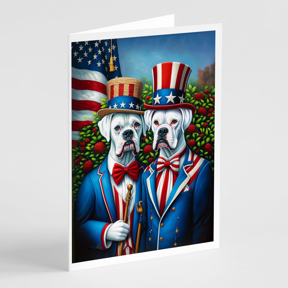 Caroline's Treasures All American White Boxer Greeting Cards Pack of 8 Blank Cards with Envelopes Whimsical A7 Size 5x7 Blank Note Cards