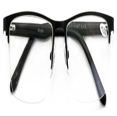 V.W.E. Men Premium Optical Frame Wide Large Head Reading Glasses Half Rim Metal - Clear Lens Reader DRM01 (Black, 1.50, x)