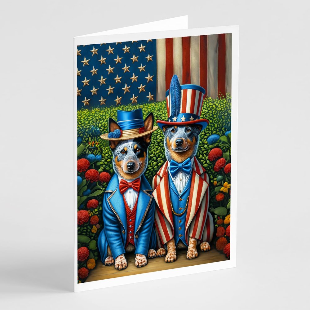 Caroline's Treasures All American Australian Cattle Dog Greeting Cards Pack of 8 Blank Cards with Envelopes Whimsical A7 Size 5x7 Blank Note Cards