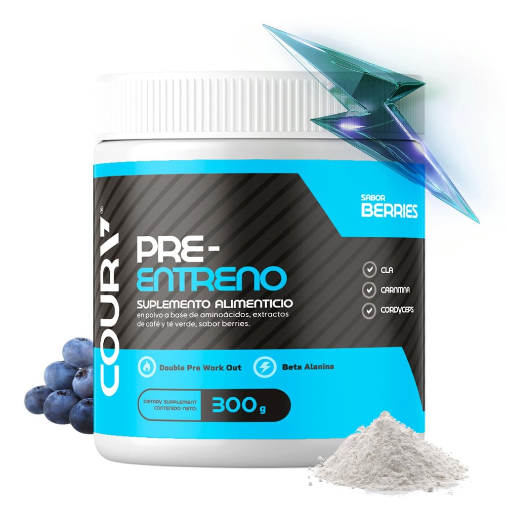 COURA Pre Workout Berries Flavor 300g - 10.5 Ounces - Protein Powder - Energy Boost - Supports Focus and Endurance - Cordyceps - Ideal for Athletes - Gluten-Free