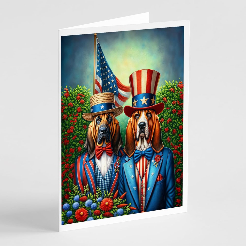 Caroline's Treasures All American Bloodhound Greeting Cards Pack of 8 Blank Cards with Envelopes Whimsical A7 Size 5x7 Blank Note Cards