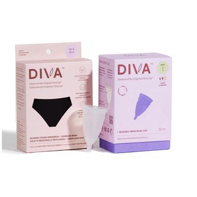 DivaCup Reusable Period Underwear & DIVA Cup Model 1 - Menstrual Underwear - Medical Grade Period Cup - Bikini, Black, 3XL-4XL