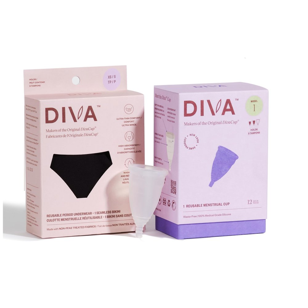 DivaCup Reusable Period Underwear & DIVA Cup Model 1 - Menstrual Underwear - Medical Grade Period Cup - Bikini, Black, 3XL-4XL