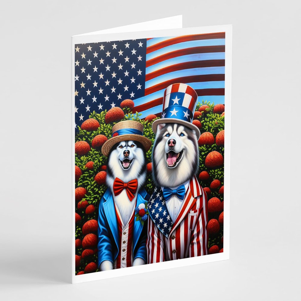 Caroline's Treasures All American Siberian Husky Greeting Cards Pack of 8 Blank Cards with Envelopes Whimsical A7 Size 5x7 Blank Note Cards