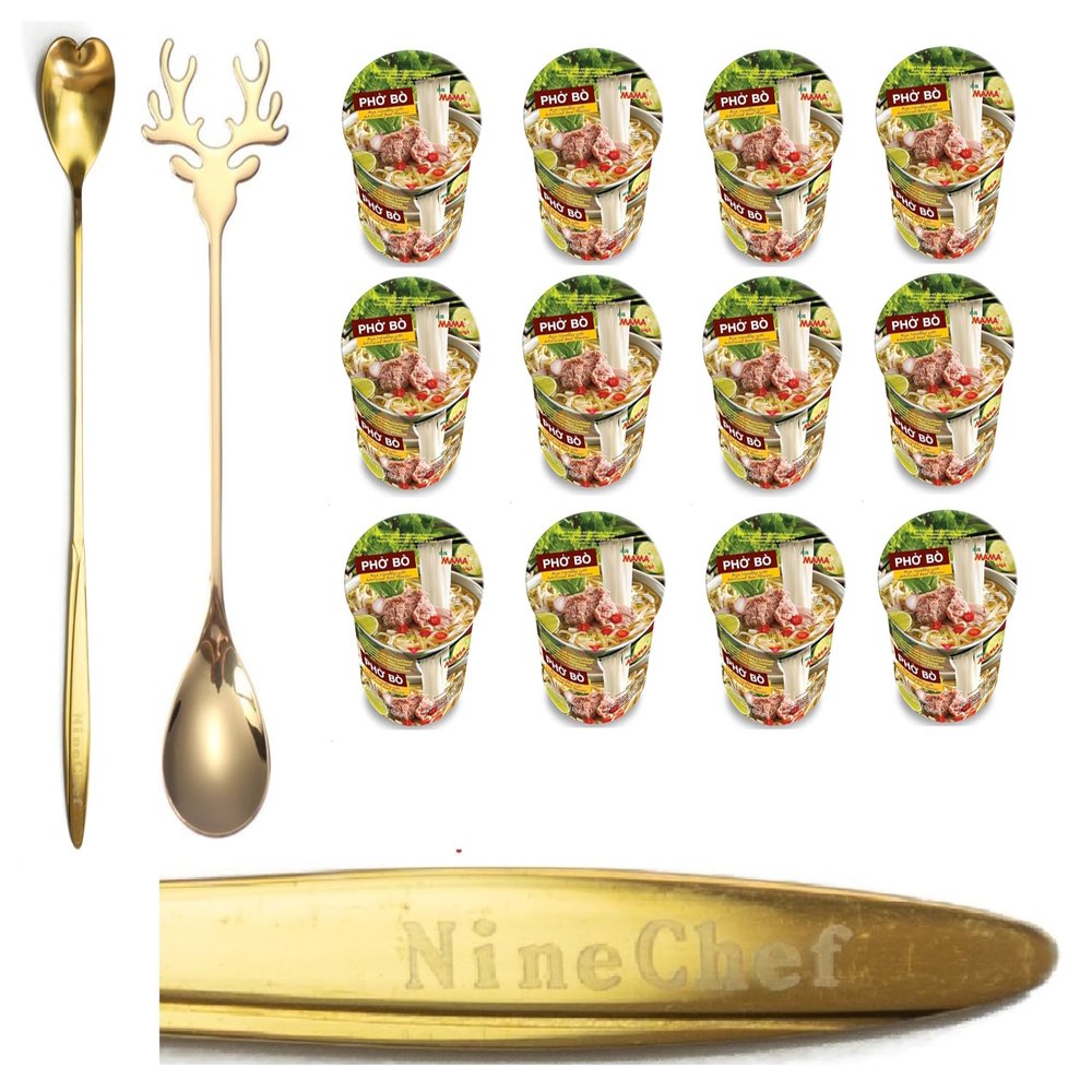 NineLife Basics NineChef Spoon Plus MAMA Instant Rice Soup Bowl Noodle In Vietnamese Style Pho Bo Beef Flavor 12 Bowl