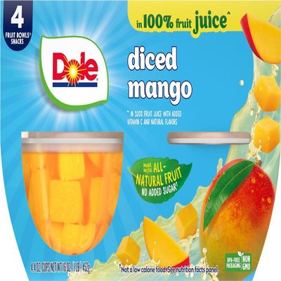 Dole Diced Mango in 100% Fruit Juice - Dole Fruit Bowls - 4 oz Bowls