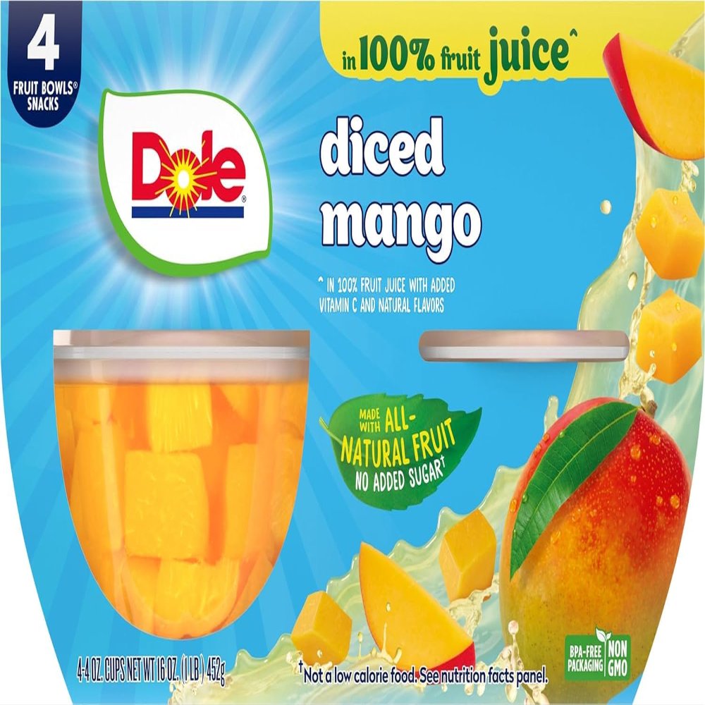 Dole Diced Mango in 100% Fruit Juice - Dole Fruit Bowls - 4 oz Bowls