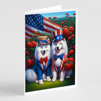 Caroline's Treasures All American Samoyed Greeting Cards Pack of 8 Blank Cards with Envelopes Whimsical A7 Size 5x7 Blank Note Cards