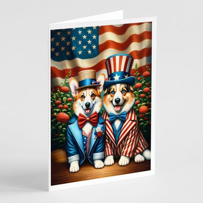 Caroline's Treasures All American Corgi Greeting Cards Pack of 8 Blank Cards with Envelopes Whimsical A7 Size 5x7 Blank Note Cards