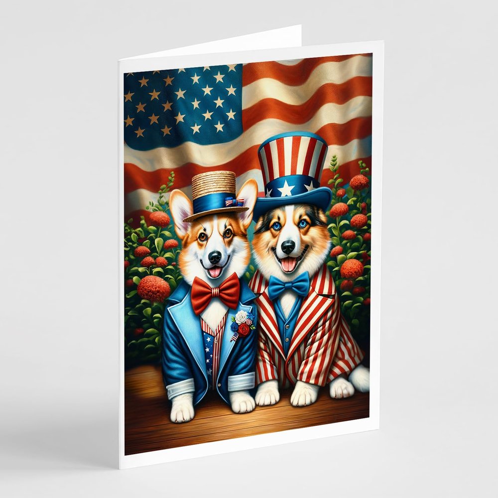 Caroline's Treasures All American Corgi Greeting Cards Pack of 8 Blank Cards with Envelopes Whimsical A7 Size 5x7 Blank Note Cards