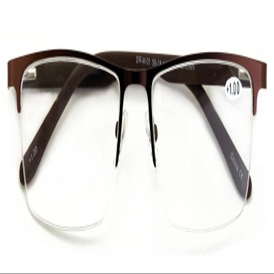 V.W.E. Men Premium Optical Frame Wide Large Head Reading Glasses Half Rim Metal - Clear Lens Reader DRM01 (Brown, 3.25, x)