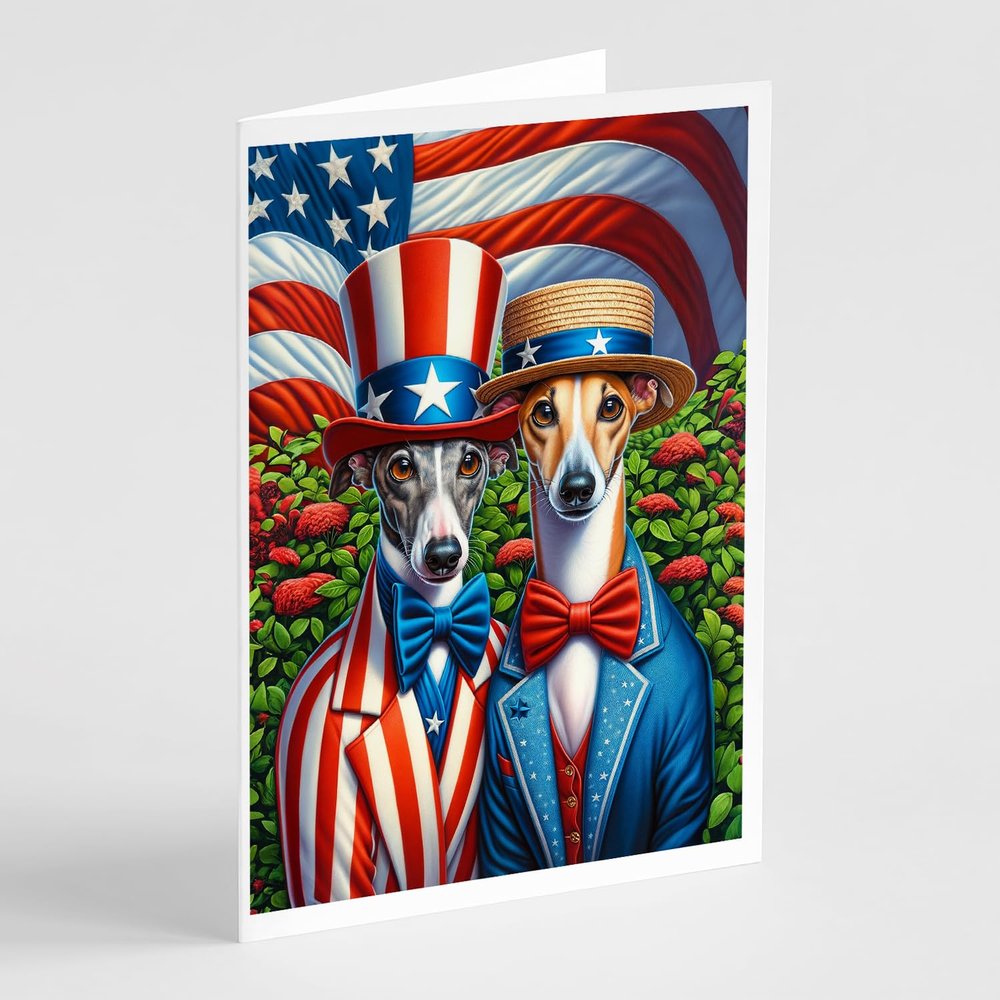 Caroline's Treasures All American Greyhound Greeting Cards Pack of 8 Blank Cards with Envelopes Whimsical A7 Size 5x7 Blank Note Cards