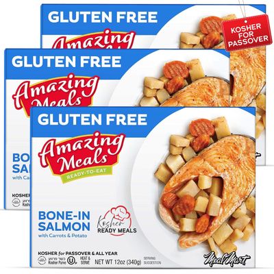 Kosher for Passover Ready Meals - Bone-In Salmon With Carrots & Potato MRE Meat Meals Ready to Eat, Gluten Free Food (3 Pack) Prepared Entree Fully Cooked, Shelf Stable Microwave Dinner