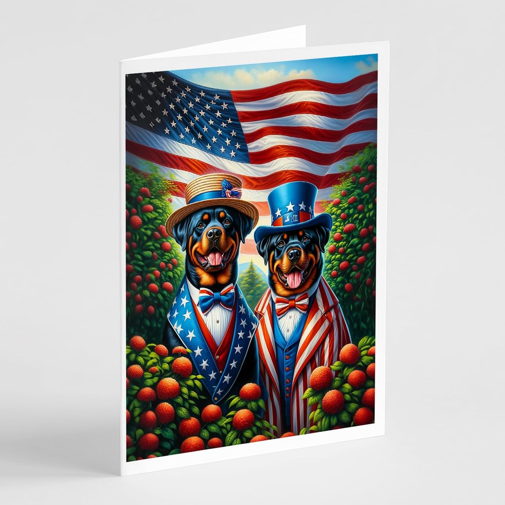 Caroline's Treasures All American Rottweiler Greeting Cards Pack of 8 Blank Cards with Envelopes Whimsical A7 Size 5x7 Blank Note Cards