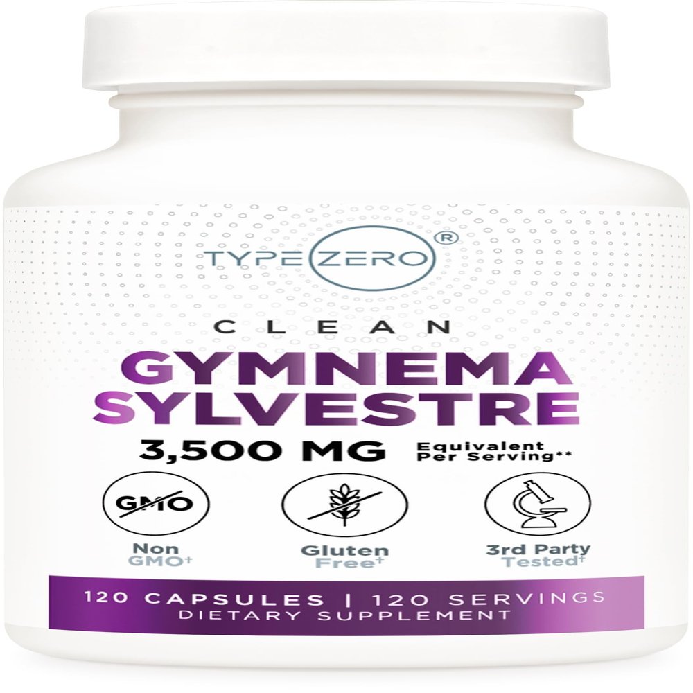 Type Zero Clean Gymnema Sylvestre 3,500mg Equivalent from 175mg of 20:1 Extract Per Serving, 120 Capsules for 120 Servings Per Bottle, Non-GMO. Gluten Free