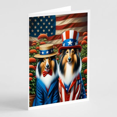 Caroline's Treasures All American Collie Greeting Cards Pack of 8 Blank Cards with Envelopes Whimsical A7 Size 5x7 Blank Note Cards