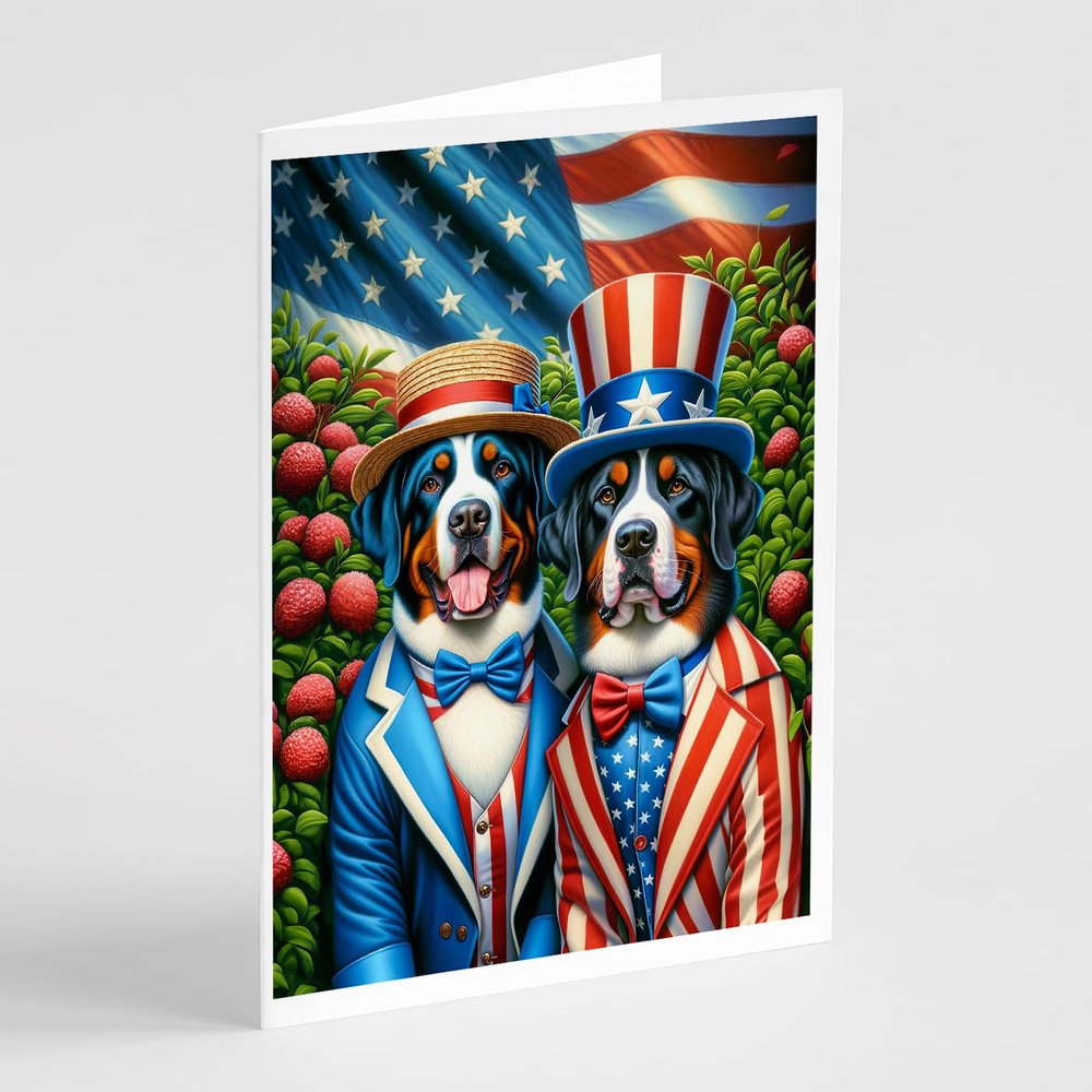 Caroline's Treasures All American Greater Swiss Mountain Dog Greeting Cards Pack of 8 Blank Cards with Envelopes Whimsical A7 Size 5x7 Blank Note Cards