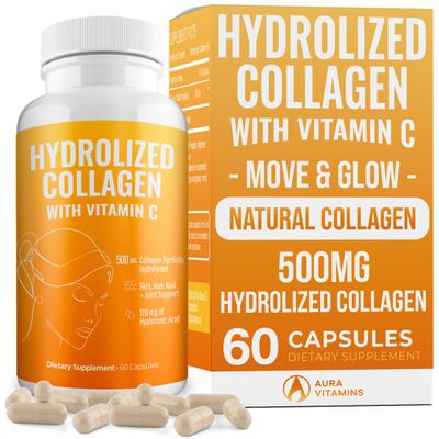 AURA VITAMINS Hydrolyzed Collagen Powder Supplement | Promotes Hair, Nail, Skin, Bone, Joint Health, Gut Health | Hydrolyzed Grass Fed Collagen Peptides |Collagen for Women | 200gr (Capsules)