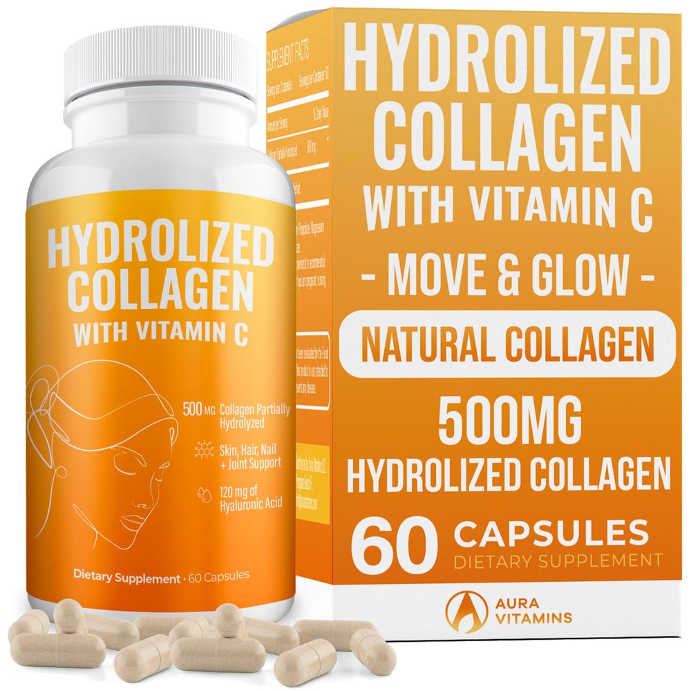 AURA VITAMINS Hydrolyzed Collagen Powder Supplement | Promotes Hair, Nail, Skin, Bone, Joint Health, Gut Health | Hydrolyzed Grass Fed Collagen Peptides |Collagen for Women | 200gr (Capsules)