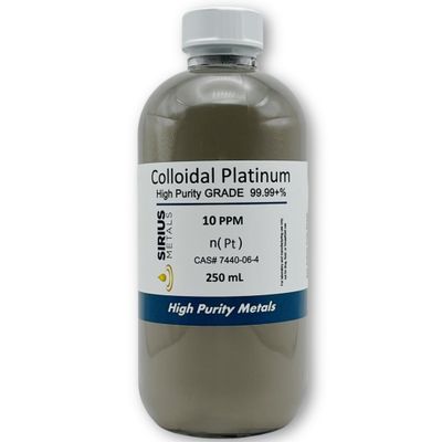 Sirius Metals True Colloidal Platinum  10 ppm - 99.99+% Purity - 250 mL (8.45 Fl Oz) in Clear Glass Bottle - Made in USA