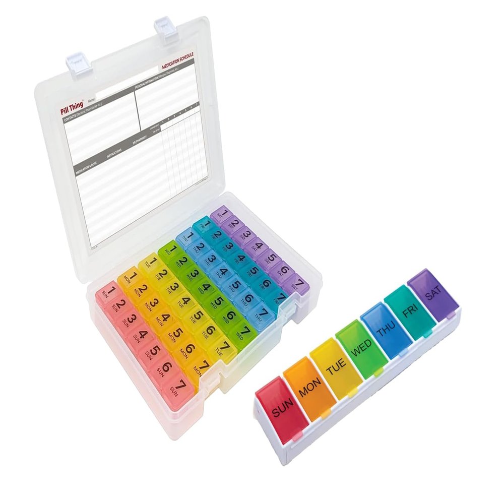 7 Times a Day Weekly Pill Box Organizer Case, Secure 7X Pillbox with Medication Schedule (997-389 Combo)