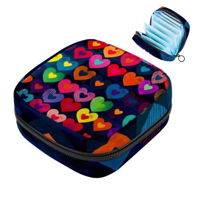 VTGHDEEQ Period Bag,Sanitary Napkin Storage Bag,Abstract Hearts Colored Plaid Pattern,Tampon Bag for Purse
