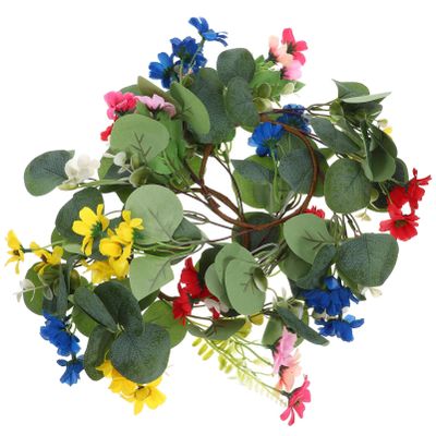 Ipetboom 2pcs Artificial Eucalyptus Leaf Candle Daisy Wreaths for Rustic Table Centerpiece Decor for Weddings Parties and Everyday Home Use