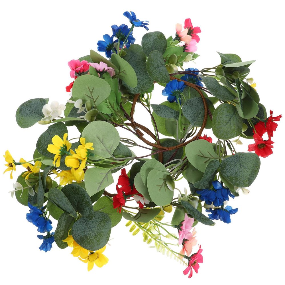 Ipetboom 2pcs Artificial Eucalyptus Leaf Candle Daisy Wreaths for Rustic Table Centerpiece Decor for Weddings Parties and Everyday Home Use