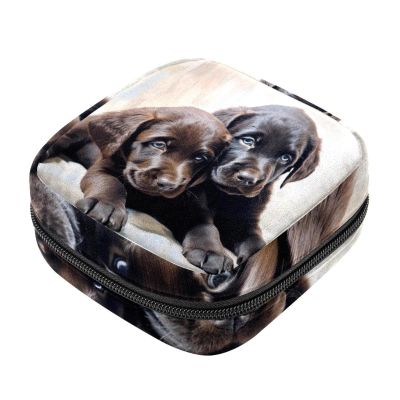 VTGHDEEQ Sanitary Napkin Storage Bag,Period Bag,Black and Gray Puppies,Sanitary Bags for Feminine Products