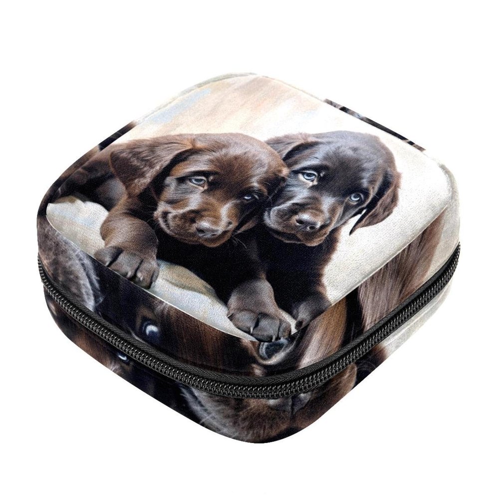 VTGHDEEQ Sanitary Napkin Storage Bag,Period Bag,Black and Gray Puppies,Sanitary Bags for Feminine Products